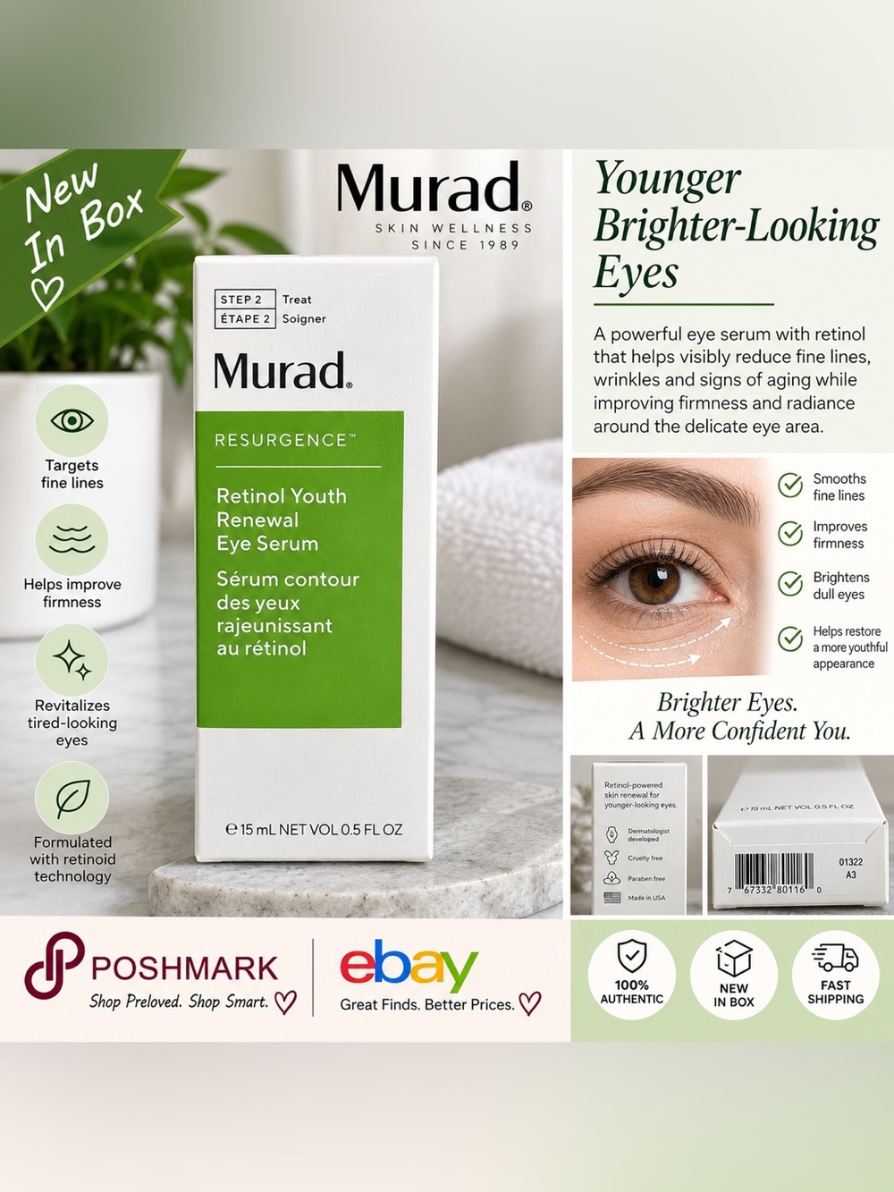 Murad Retinol Youth Renewal Eye Serum — Green and White Packaging